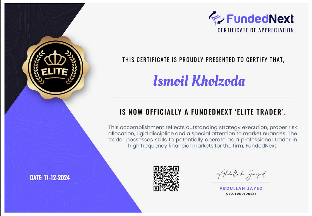 FundedNext Elite Trader Certificate - December 2024